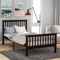 Espresso Platform Bed Frame with Headboard and Footboard, Wood Slats Support, 80.2”L x 42.9”W x 36.2”H