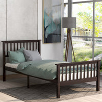 Espresso Platform Bed Frame with Headboard and Footboard, Wood Slats Support, 80.2”L x 42.9”W x 36.2”H