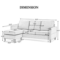Sectional Sofa with Handy Side Pocket, L-Shape 3-Seater Couch with Movable Ottoman, Modern Tufted Linen Fabric Couch, Relax Futon Sofa Bed With Metal Legs, for Office, Living Room, Apartment, Blue