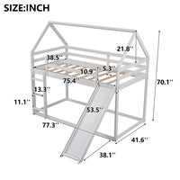 Twin Bunk Bed with Slide and Ladder, House Bunk Bed Frame with Roof and Guardrail, for Kids Boys and Girls, White