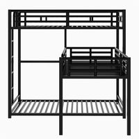 L-Shaped Metal Triple Bunk Bed, Twin Size Bunk Bed Frame with Long and Short Ladders, Loft Bed with Full-Length Guardrails and Under-Bed Storage, 3 Beds Bunk Bed for Adults No Box Spring Needed Black
