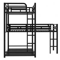 L-Shaped Metal Triple Bunk Bed, Twin Size Bunk Bed Frame with Long and Short Ladders, Loft Bed with Full-Length Guardrails and Under-Bed Storage, 3 Beds Bunk Bed for Adults No Box Spring Needed Black