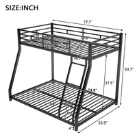 Black Metal Floor Bunk Bed, Floor Twin Over Full Bunk Bed Frame with Sloping Ladder and Safety Guardrails, No Box Spring Needed, Space-Saving