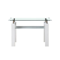 Rectangle Glass Console Table, Modern Clear Cocktail Table with Tempered Glass Top and Open Storage Shelf, Multifunctional 2-Tier Coffee Table with Steel Legs for Living Room Office Bedroom, White