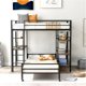 Black Metal Bunk Bed with Desk, Twin Over Twin Loft Beds with Shelves, Sturdy Metal Frame with Ladder and Safety Rails for Kids