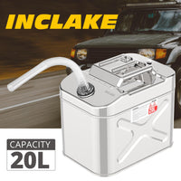 5 Gallon Stainless Steel Gas Can, Tight Sealed Fuel Storage Tank Portable Emergency Backup Petrol Tank with 3 Handles + Convenient Nozzle for Motorcycle, Cars, Trucks(20L)