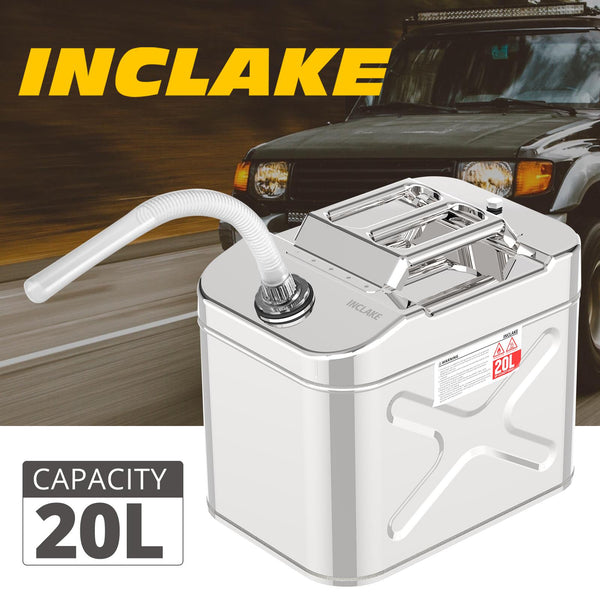 5 Gallon Stainless Steel Gas Can, Tight Sealed Fuel Storage Tank Portable Emergency Backup Petrol Tank with 3 Handles + Convenient Nozzle for Motorcycle, Cars, Trucks(20L)