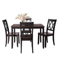 Rustic Dining Table Chair Set of 5, Farmhouse Wood Rectangular Table and 4 Upholstered High Back Chairs, Modern Kitchen Dining Set with Soft Seat Cushion and Solid Legs, Black