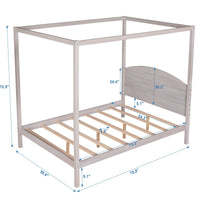 Full Size Platform Bed, Wood Canopy Platform Bed with Headboard,Support Legs, Solid Wood Bedframe, 4-Post Canopy Platform Bed Frame, No Need Spring Box, Can be Decorate, Gray