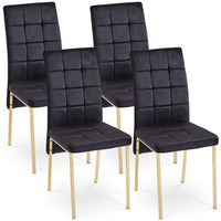 Modern Velvet Dining Chairs, Set Of 4, High Back Accent Chairs, Nordic Side Chairs with Golden Legs, Upholstered Velvet Armless Chair for Dining Room Kitchen Vanity Patio, Black