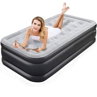 Twin Size Air Mattress,18" Inflatable Air Bed with Water Resistant Flocked Top,Double-High Blow Up Mattress with Built-in Pump,Double Blow up Bed for Camping Home Guests