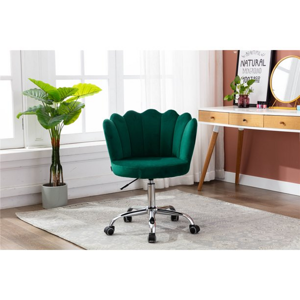 Swivel Shell Chair, Home Office Chair with Wheels, Adjustable Velvet Vanity Chair Cute Desk Chair for Women Girls Living Room Bed Room, Green