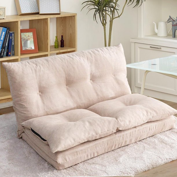 Fold Down Sofa Bed Floor Couch Adjustable Folding Modern Futon Chaise Video Gaming Lounge Convertible Upholstered Memory Foam Padded Cushion Guest Sleeper Chair, Fully Assembled, Beige