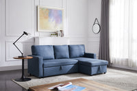 Triple Tree Sectional sofa with pulled out bed, 2 seats sofa and reversible chaise with storage, Stone fabric, NAVY BLUE, (85"x52"x34")