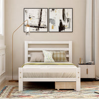 Wood Platform Bed with 2 Drawers,Twin Bed Frame with Headboard,Easy Assembly,Furniture for Kids,Toddlers,Teens Bedroom,Guest Room,White