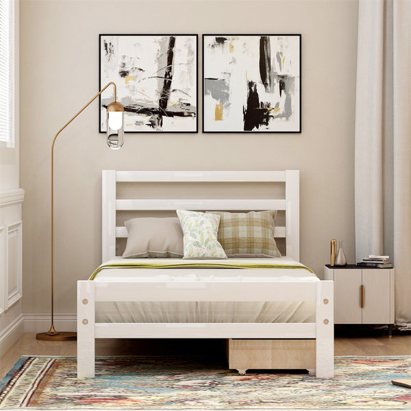 Wood Platform Bed with 2 Drawers,Twin Bed Frame with Headboard,Easy Assembly,Furniture for Kids,Toddlers,Teens Bedroom,Guest Room,White