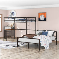 Twin Over Full Bunk Bed with Desk for Kids, Convertible to 2 Platform Beds Industrial Heavy Duty Metal Pipe Loft Bed with Ladder and Guardrail for Teens Boys Girls Adult, No Box Spring Needed, Black