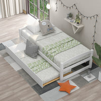 JINS&VICO Wood Platform Bed Wooden Daybed with Trundle, Twin Size Captain’s Bed, White(New)