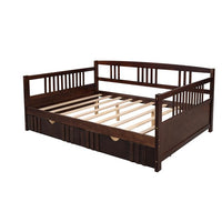 Full Size Daybed Wood Bed with Two Drawers, Solid Wood Captains Bed Sofa Bed Frame for Kids/Teens/Adults, No Box Spring Required, Espresso 78.6''L x 57''W x 34''H