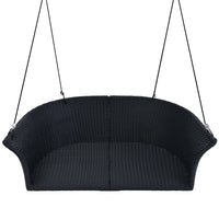 Wicker Rattan Outdoor Patio Swing Chair, 2-Person Hanging Seat, 51.9" Rattan Woven Swing Chair, Porch Swing With Ropes, Poolside Gossip Collection, Black Wicker And White Cushion