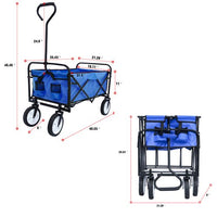Collapsible Outdoor Utility Wagon Cart with Cup Holdler, Large Capacity Folding Wagon Garden Shopping Beach Cart ,Heavy Duty Foldable Cart, for Outdoor Activities, Beaches, Parks, Camping (Blue)