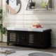 Ottoman with Removable Cushion and Two Doors, Louver Design Shoe Bench, Storage Bench for Entryway, Pure Black