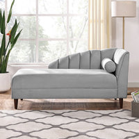 Chaise Lounge Indoor,Velvet Upholstered Chaise Lounge Chair with Armrest and One Pillow,Living Room Lounge Chair with Solid Wood Frame & Legs,Velvet Sofa Recliner Couch for Bedroom Office,Grey