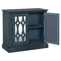 Accent Storage Cabinet with 2 Mirror Doors, Wood Buffet Console Table with Adjustable Shelves, Modern Sideboard for Living Room Entryway and Bedroom, 29.5’’W x 13.8’’D x 27.5’’H, Blue