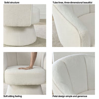 Modern Barrel Chair Petal Accent Chair, Upholstered Lounge Chair with Deep Channel Tufting and Base, Armchair Reading Chair for Living Room, Bedroom and Office, Easy Assembly, White Teddy