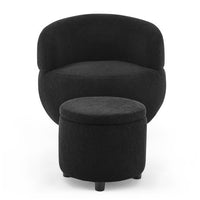 Swivel Barrel Chair with Storage Ottoman, Modern Teddy Fabric Upholstered Accent Chair with Gold Stainless Steel Base and Footrest, Comfy Single Sofa Chair for Living Room Bedroom, Black
