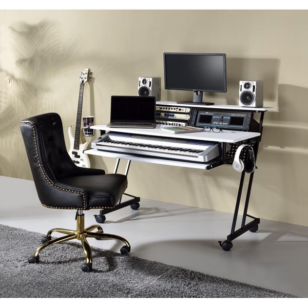 Acme Furniture Suitor Music Recording Studio Desk,Suitor Computer Desk, White & Black