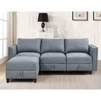 Convertible Sectional Sofa with Storage Seat, Modular Sectional Sofa, L Shaped Convertible Couch with Reversible Chaise Storage Seat with Ottomans, for Living Room, Gray