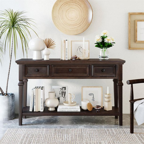 Narrow Console Table Sofa Table with 3 Drawers and Long Shelf for Living Room, Entryway, Hallway, Espresso 50''L x 15''W x 30''H