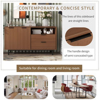 Storage Cabinet, Contemporary Style Console Table with Metal Legs and Handles, Functional Wooden Sideboard with Two Drawers & One Big Cabinet, Buffet Cabinet for Living Room Entryway Kitchen, Tan