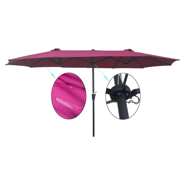 15 FT Double-Sided Patio large Umbrella, Outdoor Beach Twin Umbrella, Heavy-Duty Market Umbrella with Wind, Vents and Crank Fade-Resistant Fabric for Garden Deck Backyard Pool Shade Outside, Tan