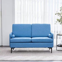 Modern Accent Sofa, Comfty Loveseat Sofa, Two-Person Iron Frame Back Wooden Frame Seat Frame Lounge Indoor Chair, Sectional Sofa with Reversible Chaise Lounge, for Small Spaces, Blue