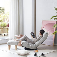 360-degree Swivel Gaming Chair, Folding Floor Chair with Adjustable Backrest, Cushion Padded Indoor Chaise Lounge with Stool, Lazy Sofa Couch Rocker Gaming Chair for Teens and Adults (Grey)