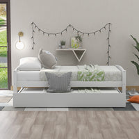 JINS&VICO Wood Platform Bed Wooden Daybed with Trundle, Twin Size Captain’s Bed, White(New)