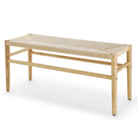 JINS&VICO Indoor Bench with Paper Cord for Bedroom Living Room, Rubber Wood Legs, 39.5“Lx14.5”Wx17.5“H