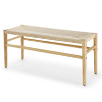 JINS&VICO Indoor Bench with Paper Cord for Bedroom Living Room, Rubber Wood Legs, 39.5“Lx14.5”Wx17.5“H