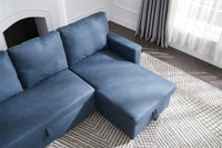 Triple Tree Sectional sofa with pulled out bed, 2 seats sofa and reversible chaise with storage, Stone fabric, NAVY BLUE, (85"x52"x34")