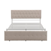 JINS&VICO Queen Size Storage Bed, Metal Platform Bed Frame with a Big Drawer, Upholstered Headboard and Footboard, Saving Space, No Box Spring Needed, Convenient Assembly, Beige