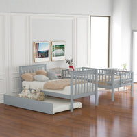 Modern Twin Over Twin Wood Bunk Bed with Trundle and Storage, Solid Hardwood Twin Bunk Bed Frame with Ladder and Stairs for Kids Adults, Saving Space, Gray