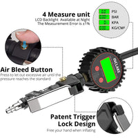 Portable Air Compressor-Tire Pressure Gauge,12V DC Compact Air Pump with LED Lights (9ft Extension Hose Included) ,120 PSI Heavy Duty Metal Tire Pump for Off-Road ,Pickup,Sedan,Truck,SUV and Bikes