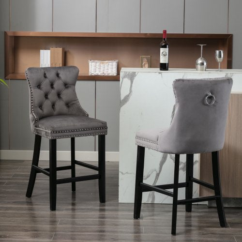 Modern Velvet Counter Bar Stools Set of 2, Contemporary Velvet Upholstered Barstools, Full Back Counter Height Chairs, Button Tufted Dining Chair, Leisure Style Bar Chairs,for Kitchen Lounge Pub