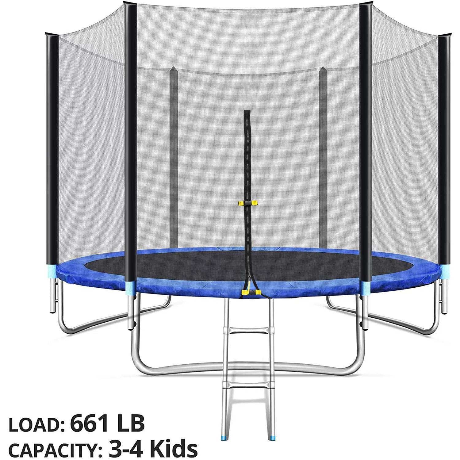 10FT Trampoline for Kids/Adults with Safe Enclosure Net, 661LBS Capacity for 3-4 Kids, Outdoor Fitness Trampoline with Waterproof Jump Mat and Ladder for Outdoor Garden Backyard Park Kindergarten