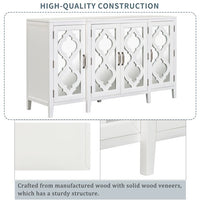 Accent Storage Cabinet, Modern Mirrored Console Table with 4 Cabinets and 3 Adjustable Shelves Buffet Sideboard Storage Cabinet for Entryway Kitchen Dining Room, Easy Assembly, White