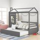 Gray Twin Size House Bed with Twin Size Trundle, House Bed with Window, Space Saving Design, For Kids