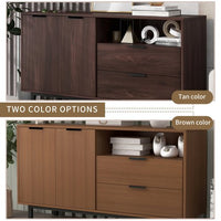 Storage Cabinet, Contemporary Style Console Table with Metal Legs and Handles, Functional Wooden Sideboard with Two Drawers & One Big Cabinet, Buffet Cabinet for Living Room Entryway Kitchen, Tan