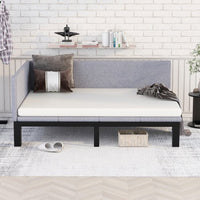 Twin Daybed, Twin Size Upholstered Daybed, Mid Century Linen Fabric Sofa Bed with a Backrest and Armrests, Wood Daybed Frame with Cushion for Living Room Bedroom